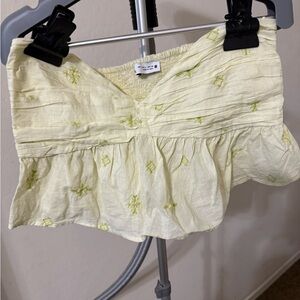 Zara Light Yellow Textured Top - strapless, crop